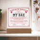 Certificate Of Enchantment - My Bae GF Acrylic Square Plaque