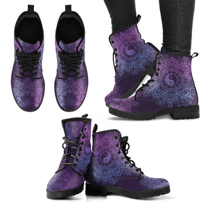 Purple YinYang Mandala Handcrafted Women's Vegan-Friendly Leather Boots