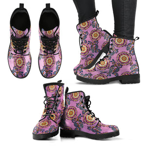 Ornamental Pink Mandala Handcrafted Women's Vegan-Friendly Leather Boots