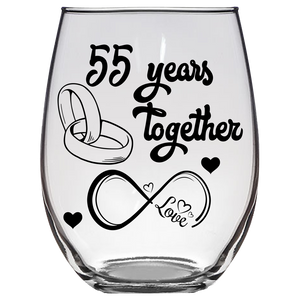 Love - 55th Anniversary Stemless Glass Wine (Set of 2)