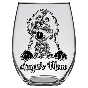 Augie's Mom Bernedoodle Dog Stemless Wine Glass