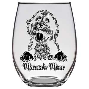 Marvin Bernedoodle Dog Mom Stemless Wine Glass