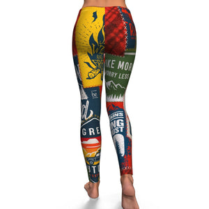 Camping Hiking Exploring Leggings - Red & Yellow