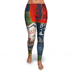 Camping Hiking Exploring Leggings - Red & Yellow