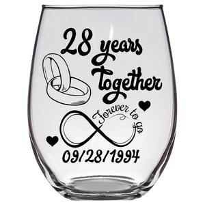 FTG - 28th Anniversary With Date Stemless Wine Glass