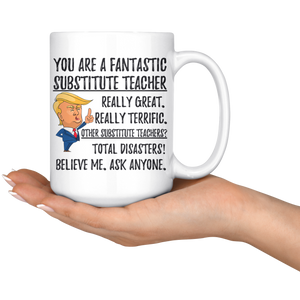 Funny Fantastic Substitute Teacher Coffee Mug, Trump Gifts, Substitute Teacher Birthday Gift, Teacher Christmas Graduation Gift