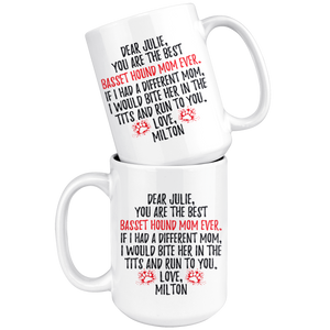 Personalized Basset Hound Dog Milton Mom Julie Coffee Mug (15 oz)