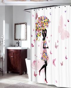 Romantic Butterfly Waterproof Bathroom Shower Curtain with Hooks - Freedom Look