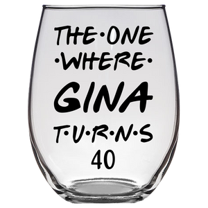 GINA Turns 40 Years F1 Stemless Wine Glass - Laser Etched - Clear