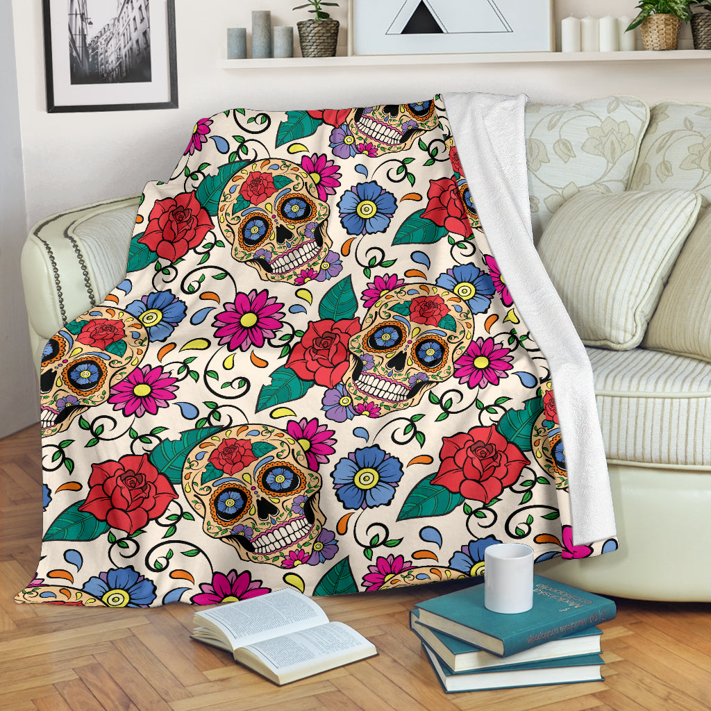 Flower Sugar Skull Throw Blanket Cozy Camping Picnic Portable