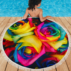 Rainbow Rose Beach Camping Picnic Portable Outdoor Blanket