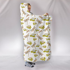 Multiple Lotus Dragonfly White Hooded Blanket