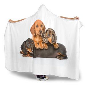 Dachshund Dog Warm Cozy Hooded Sherpa And Microfiber Blanket With Hood