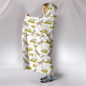 Multiple Lotus Dragonfly White Hooded Blanket