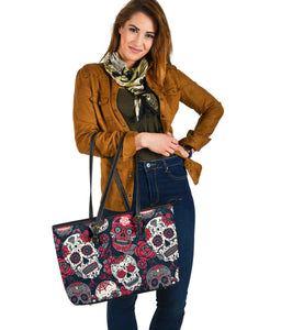 Sugar Skull Red White Grey Big Leather Tote Bag Christmas Birthday Gift