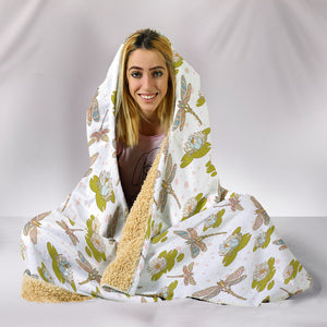 Multiple Lotus Dragonfly White Hooded Blanket