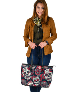 Sugar Skull Red White Grey Big Leather Tote Bag Christmas Birthday Gift