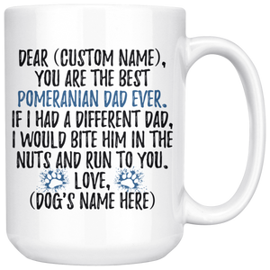 Personalized Best Pomeranian Dog Dad Coffee Mug (15 oz)