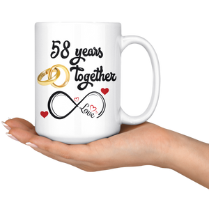 58th Wedding Anniversary Gift For Him And Her, 58th Anniversary Mug For Husband & Wife, Married For 58  , 58 Years Together With Her (15 oz )