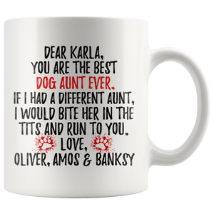 Personalized Dog Oliver, Amos & Banksy Aunt Karla Coffee Mug (11 oz)