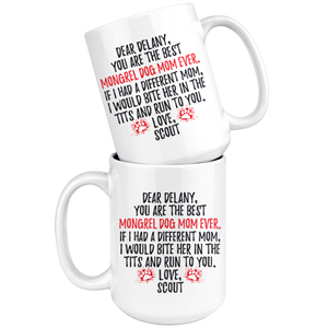 Personalized Mongrel Dog Scout Mom Delany Coffee Mug (15 oz)